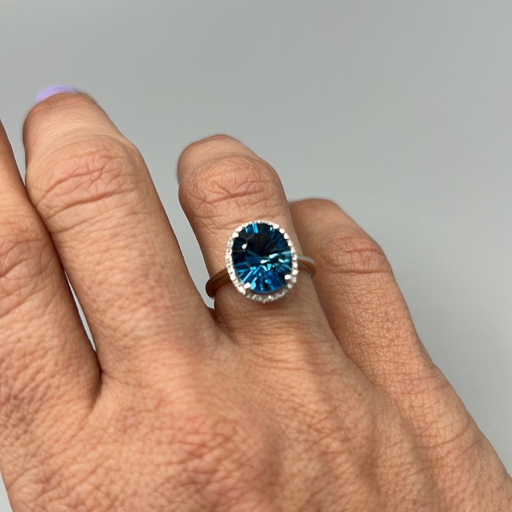 Macy's London Blue Topaz (4 ct.t.w.) & Diamond (1/8 ct.t.w.) Oval Ring - sz 5.5